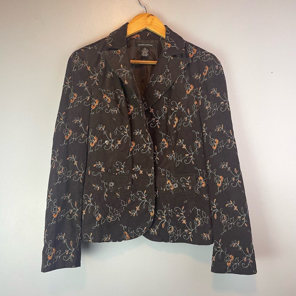 Good Clothes Corduroy Blazer with Embroidered Flowers Boho Dark Academia Large